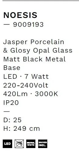 Pendul LED decorativ portelan jasper, sticla alb, NOESIS