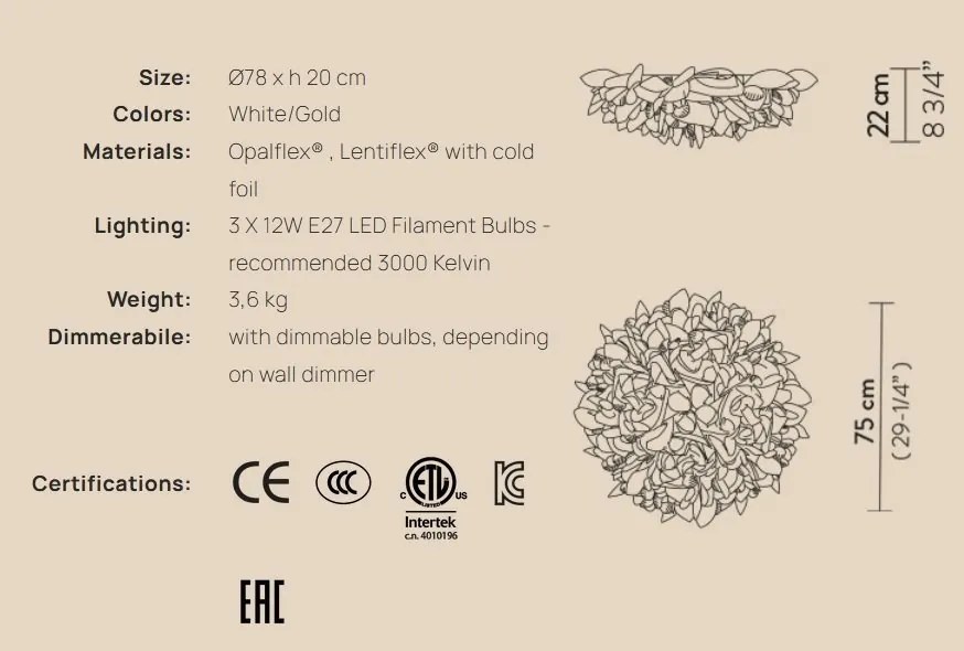 Aplica perete sau tavan design unicat realizata manual Veli Aurea Large, 78cm