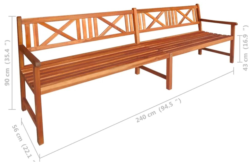 Banca de gradina cu perne, 240 cm, lemn masiv de acacia 120 x 50 x 4 cm, Gri, 1, 120 x 50 x 4 cm