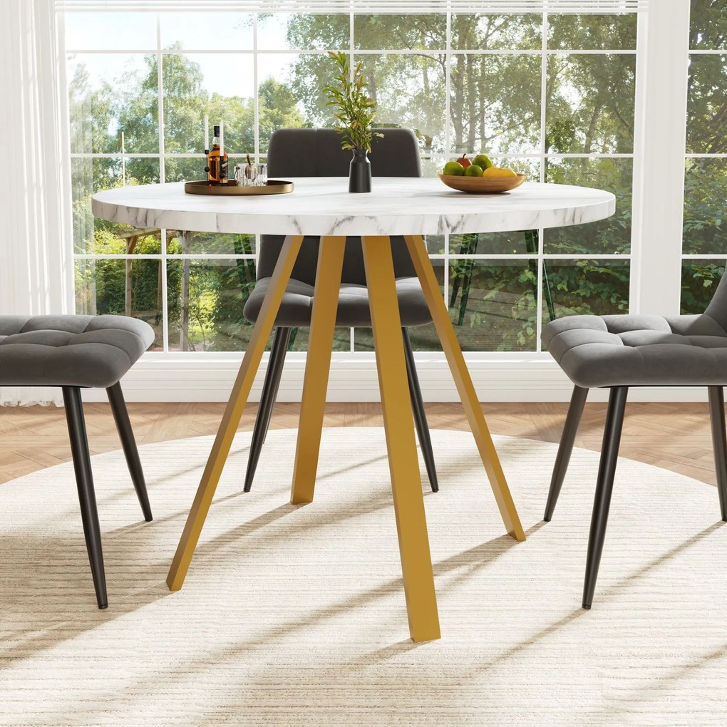 Masă rotundă pentru 4 persoane, Alb+Auriu | Aosom Romania