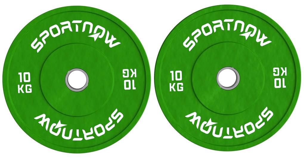 SPORTNOW Set de 2 Discuri Greutăți 2x10 kg din Cauciuc, cu Gaură de 5 cm pentru Gantere și Grijuri, Ø45x4 cm, Verde | Aosom Romania