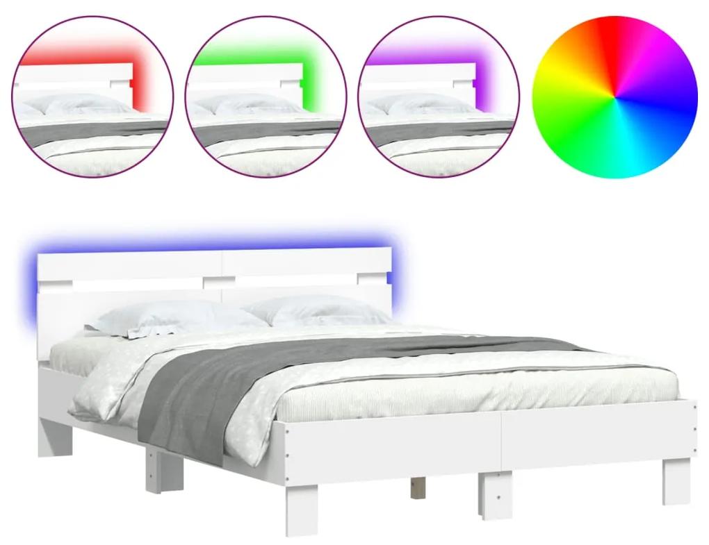 3207567 vidaXL Cadru de pat cu tăblie și LED, alb, 135x190 cm