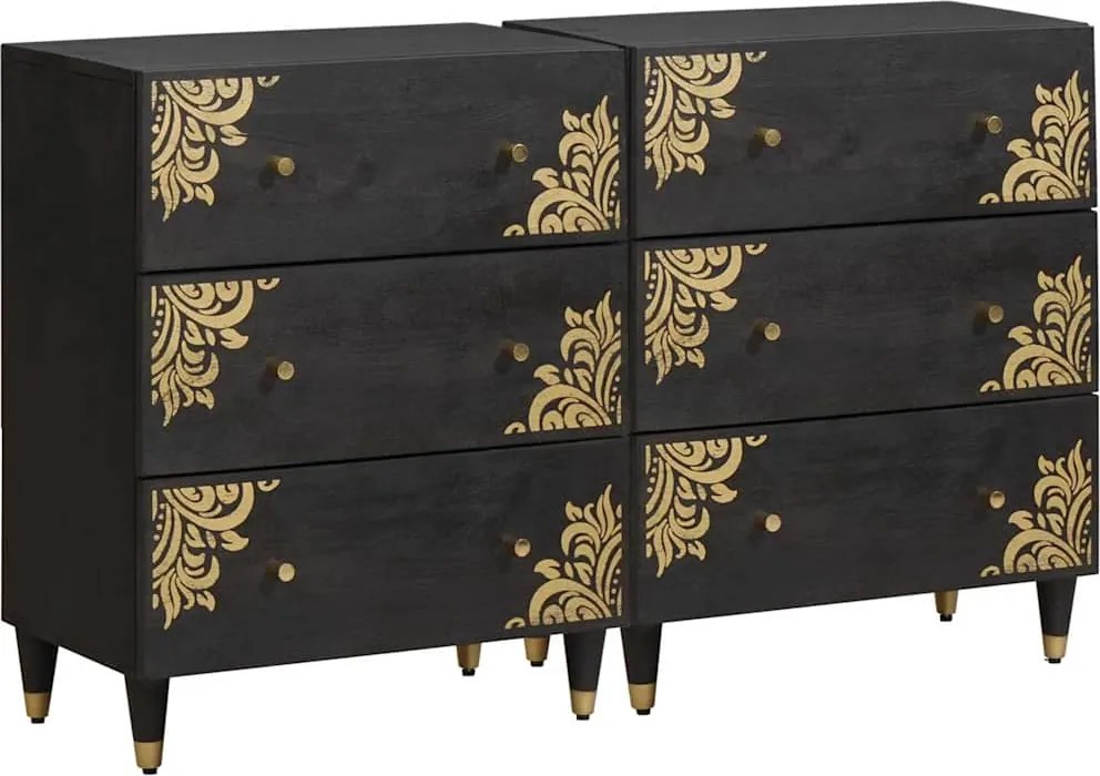 vidaXL Bufet cu sertar 2 pcs Negru 60 x 33 x 75 cm Lemn de mango solid