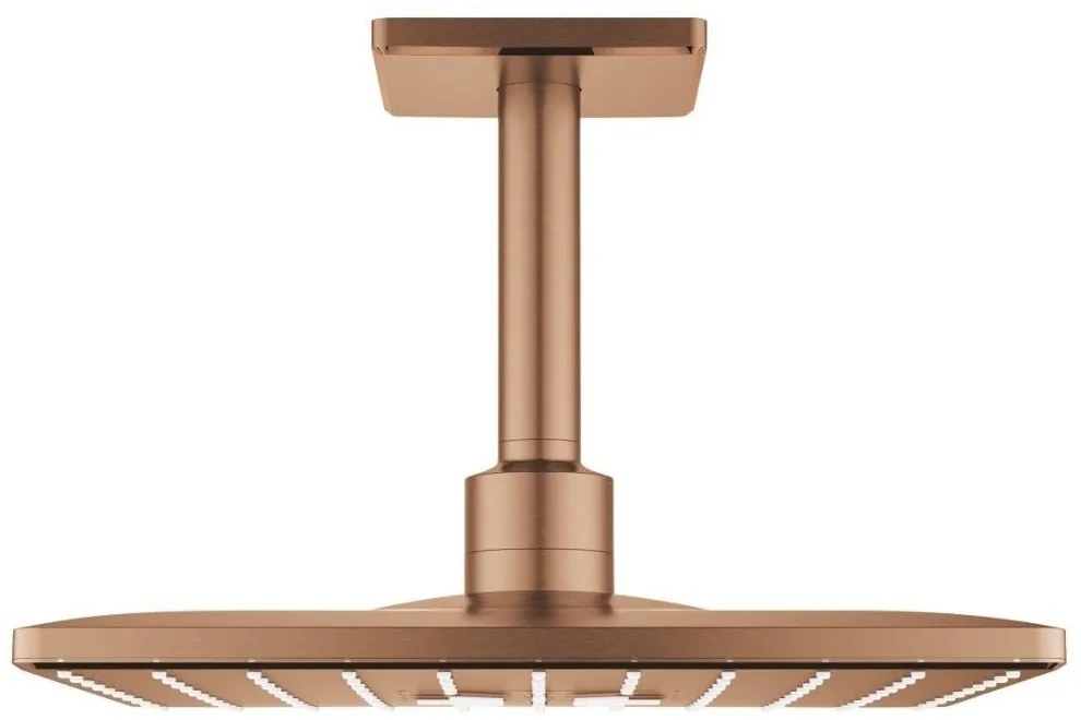 Palarie dus fix Grohe Rainshower 310 SmartActive, 31x31 cm cu brat, montaj pe tavan, cupru mat (brushed warm sunset)