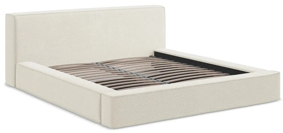 Pat dublu tapițat crem cu spațiu de depozitare cu grilă 160x200 cm Noho - Makamii