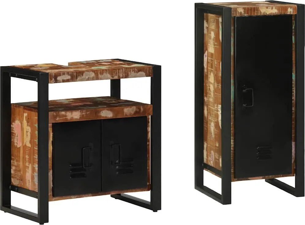 vidaXL Set de mobilier pentru baie cu raft 2 pcs Lemn recuperat masiv