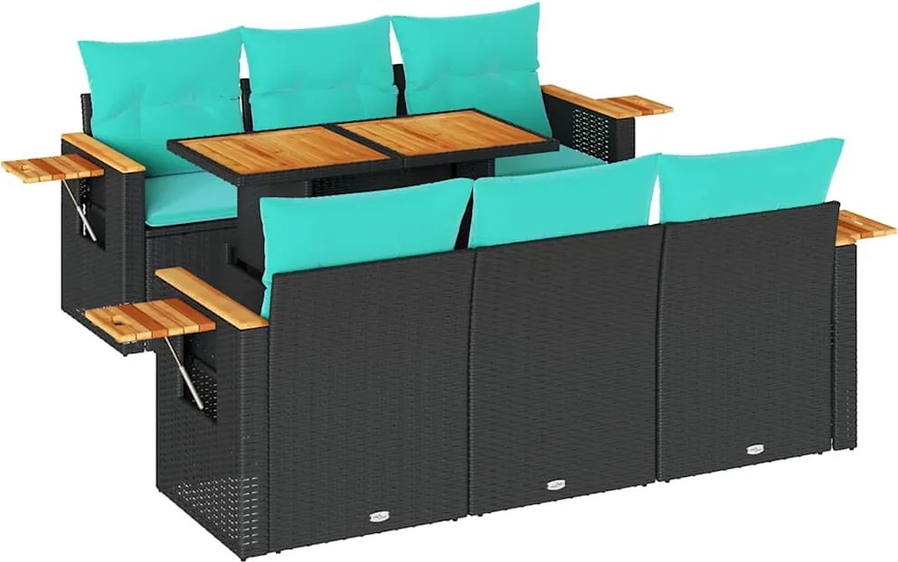 vidaXL Set canapele de grădină cu perne, 7 piese, negru, poliratan