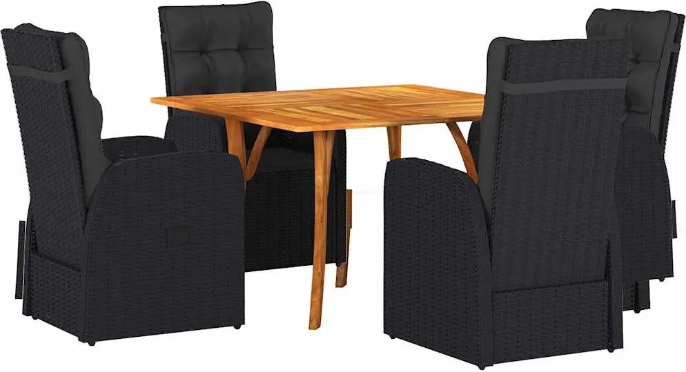 vidaXL Set de masă pentru grădină 5 pcs Negru poliratan
