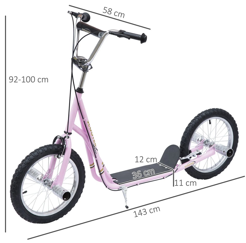 HOMCOM Trotinetă patinete Mari Roți pneumatice Ø 41 cm cu pegs Roz | Aosom Romania