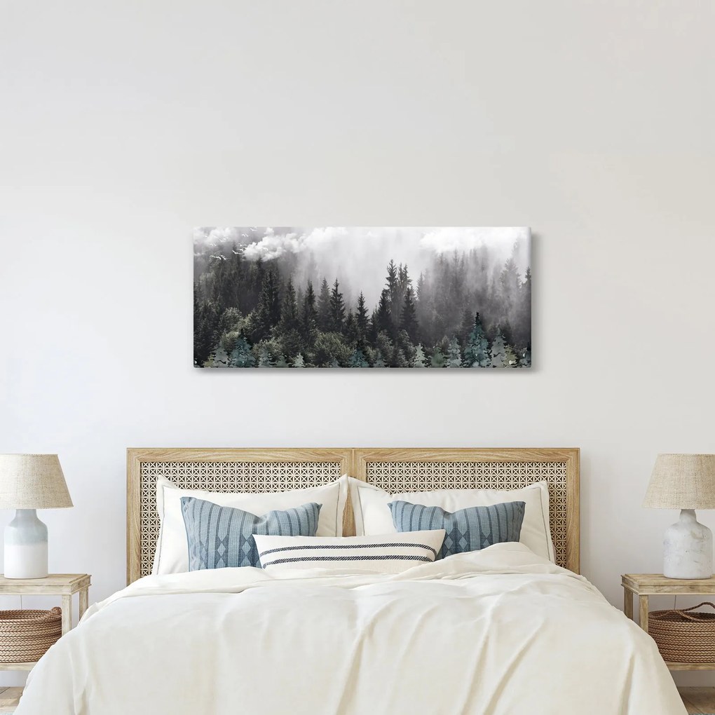 Tablou - Pădure cu elemente ilustrate (120x50 cm)