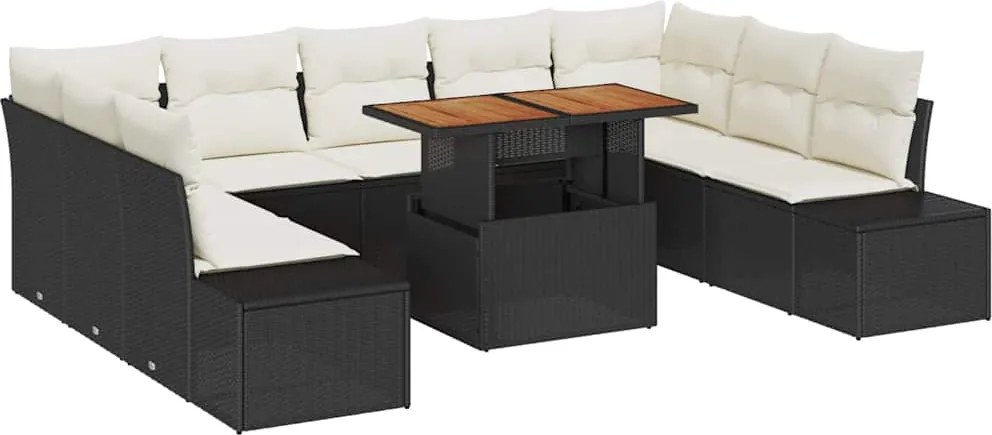 vidaXL Set de canapele pentru grădină 10 pcs Negru Rattan poli