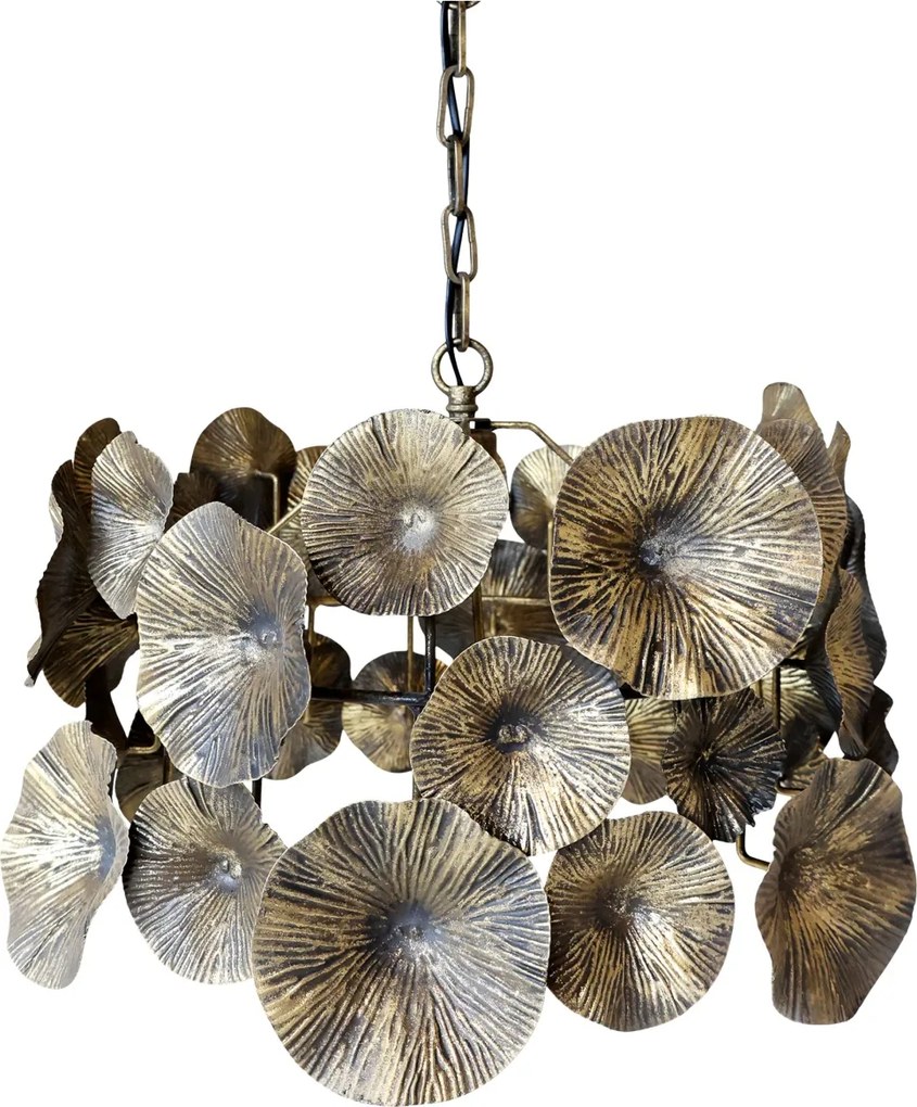 Lustră suspendată din metal, finisaj alamă antichizată, cu decor floral, Ø51 cm, „Fleur Antique”