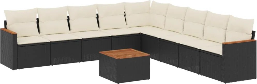 vidaXL Set canapele de grădină cu perne, 10 piese, negru, poliratan