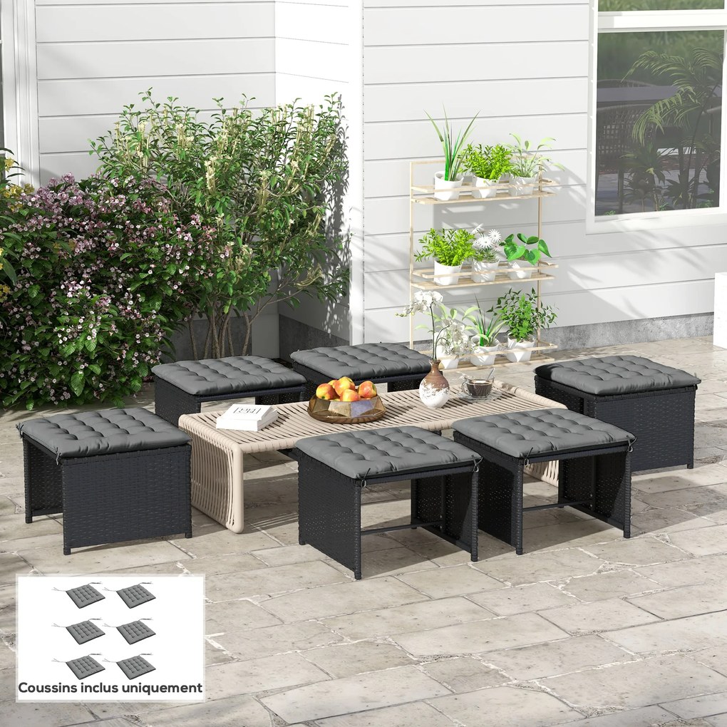 Outsunny Set de 6 perne pentru scaune de grădină, Perne exterior capitonate, confort ridicat cm cu atașări, dim. 40L x 40l cm | Aosom Romania