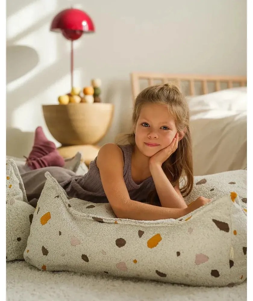 Fotoliu puf pentru copii alb cu tapițerie din țesătură bouclé/cu tapițerie din chenille Terrazzo Square – Wigiwama