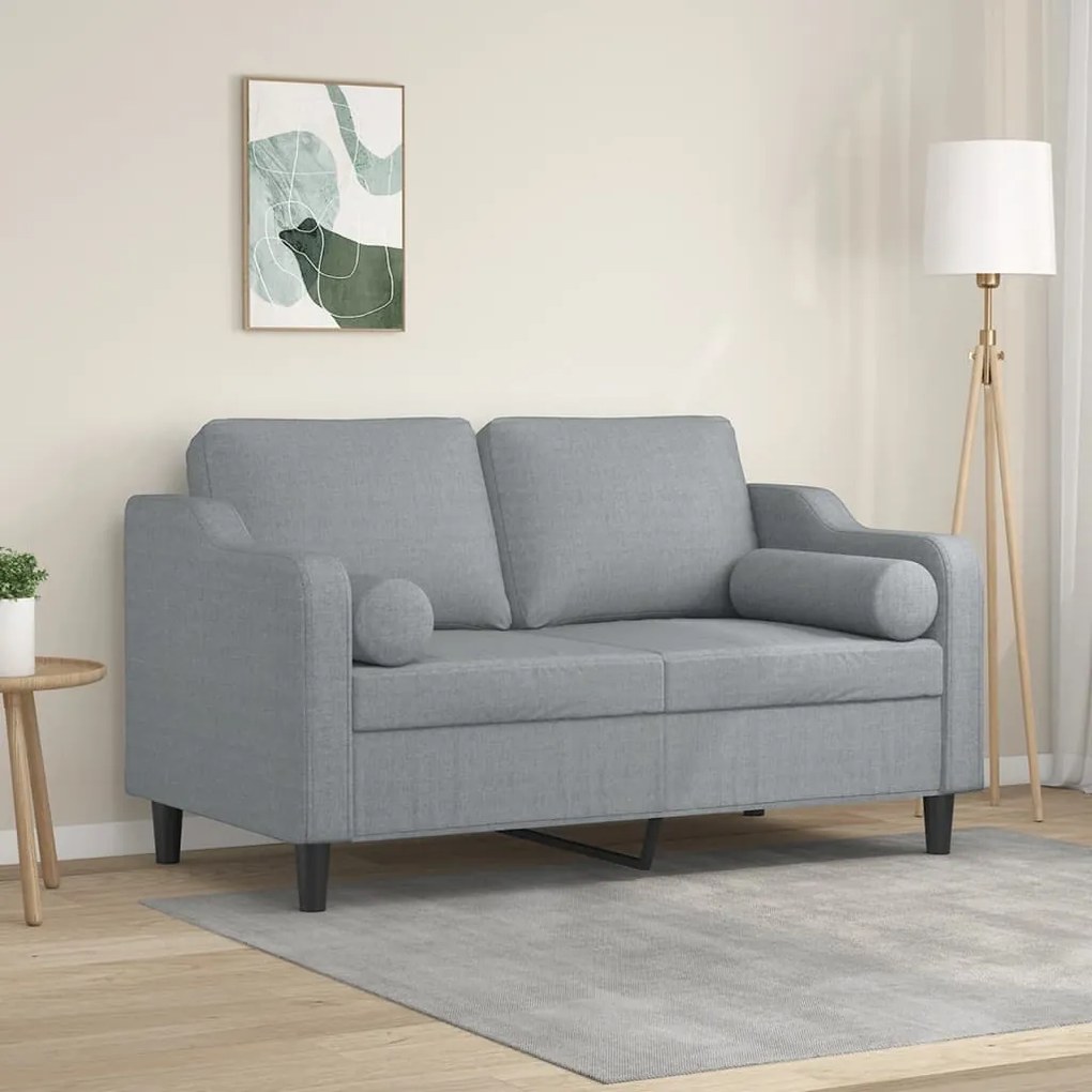 vidaXL Canapea cu 2 locuri cu pernuțe, gri deschis, 120 cm, textil