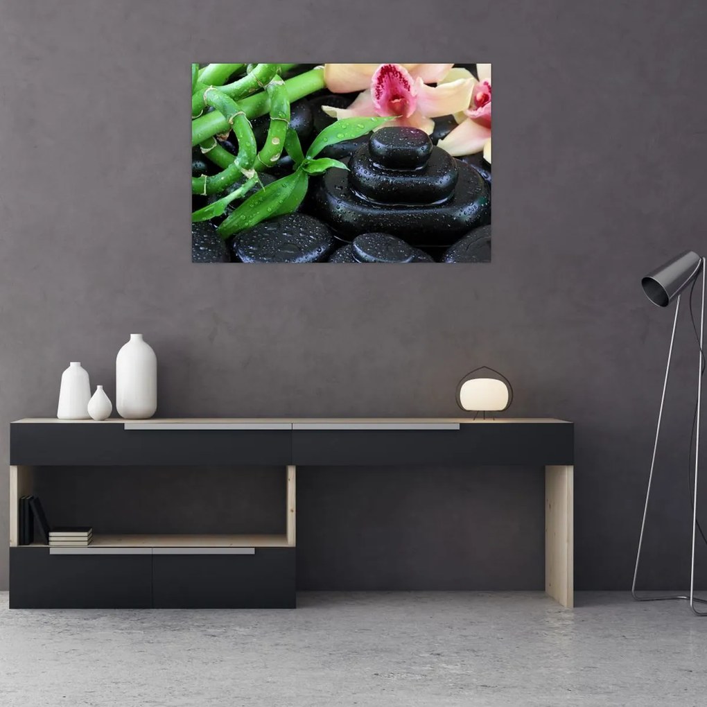 Tablou - Pietre și orhidee (90x60 cm)