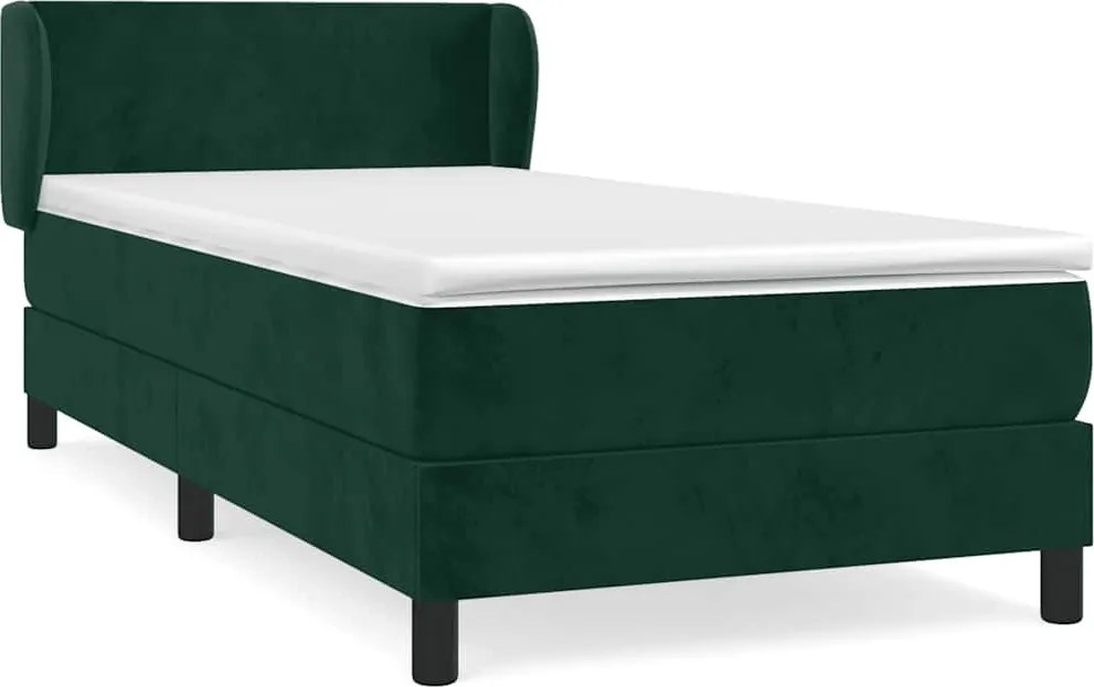 vidaXL Pat box spring cu saltea, verde închis, 90x200 cm, catifea