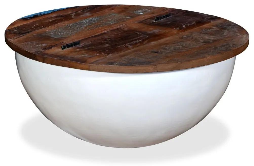 vidaXL Măsuță de cafea, lemn masiv reciclat, alb, formă bol