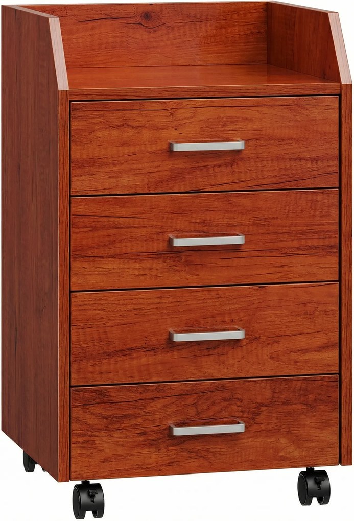 Vinsetto Comodă de birou pe roți Comodă de birou cu 4 sertare Archivator mobil pentru studiu 40x36x65 cm Maro | Aosom Romania