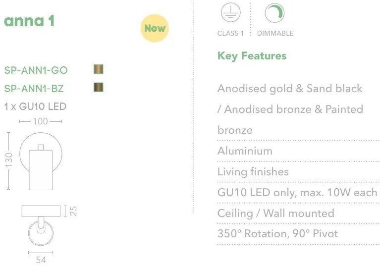 Spot din aluminiu canelat Anna auriu