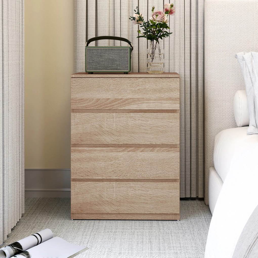 HOMCOM Comodă cu 4 Sertare, Dulap Înalt pentru Dormitor, Comodă cu Sertare cu Ghidaje Metalice și Mânere Scanalate, Alb | Aosom Romania