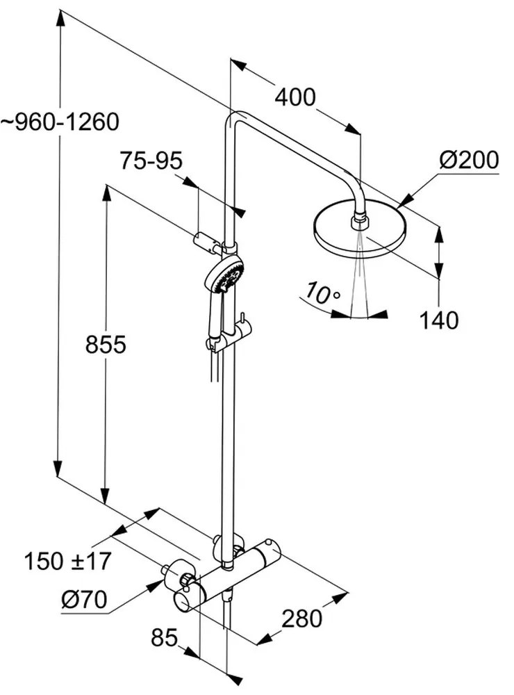 Set de dus Dual Shower System cu termostat, 20 cm, crom Crom lucios