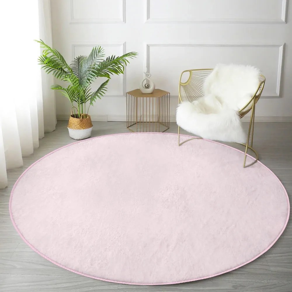 Covor rotund roz deschis lavabil adecvat și pentru aspiratoare robot ø 120 cm Comfort – Mila Home