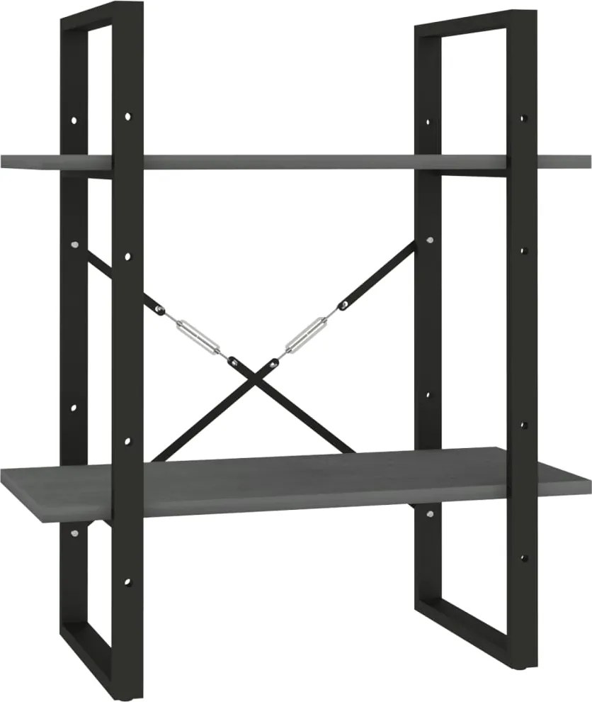 vidaXL Bibliotecă cu 2 rafturi, gri, 60x30x70 cm, lemn masiv de pin