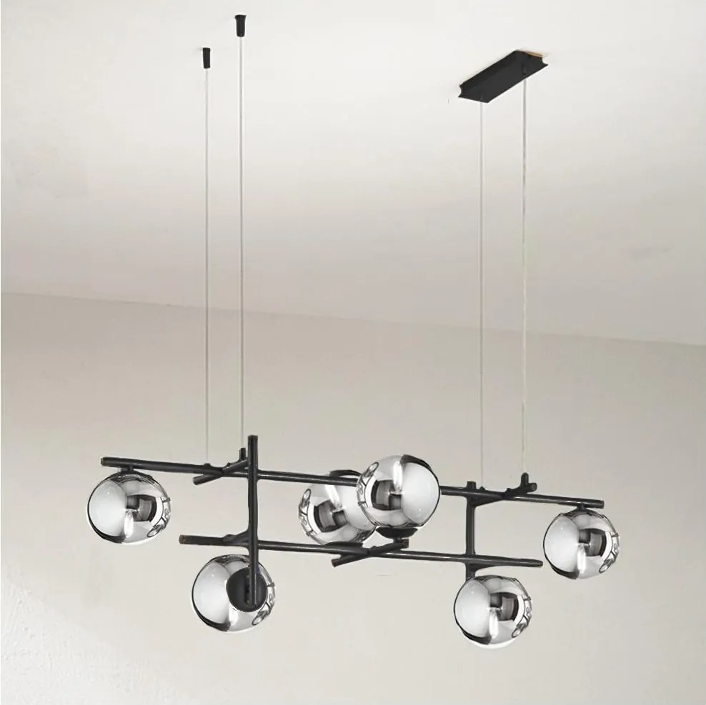 Ondaluce - lustră pe cablu JEWEL 6xE14/10W/230V negru/negru fumuriu