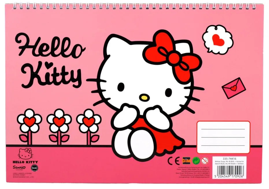 Hello Kitty Sweetheart Caiet de schițe spirală A/4 cu 40 de foi și autocolante
