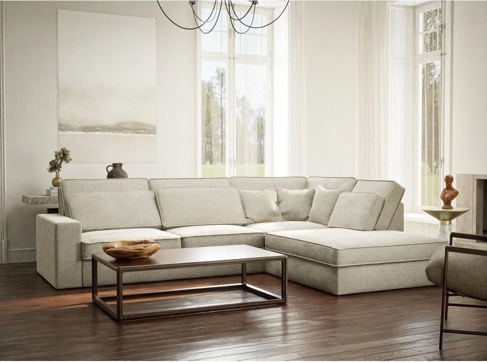 Colțar grej cu tapițerie din chenille (cu colț pe partea dreaptă/în formă de ”L”) Kirou – Maison de Rêve