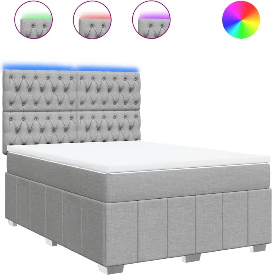 vidaXL Pat continental cu saltea, gri deschis, 160x200 cm, textil