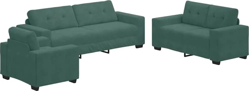 vidaXL Set de canapea 3 pcs Verde închis 221 x 80 x 80 cm Catifea
