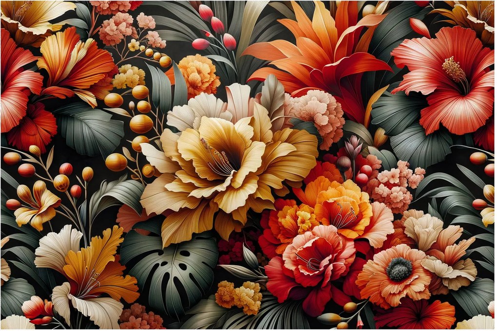 Tablou - Flori portocalii și roșii (90x60 cm)