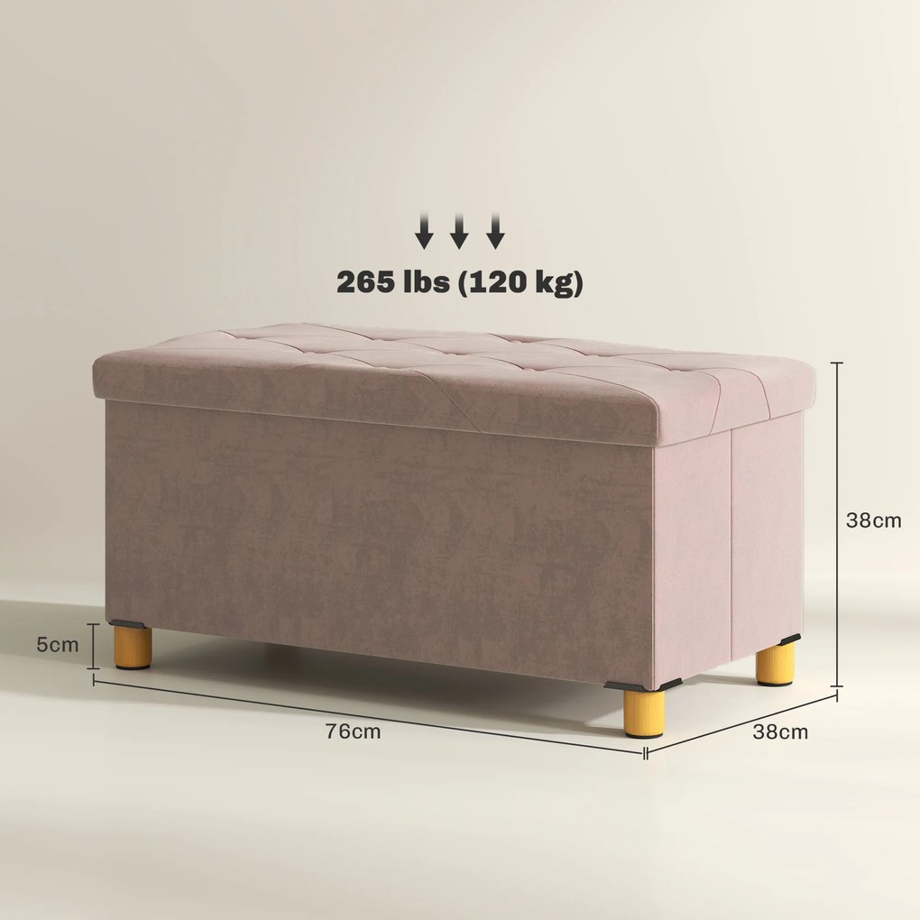 HOMCOM Banc de depozitare capat de pat pliabil volum 67 L capacitate de incarcare 120 kg cu capac 76L x 38l x 38H cm roz | Aosom Romania