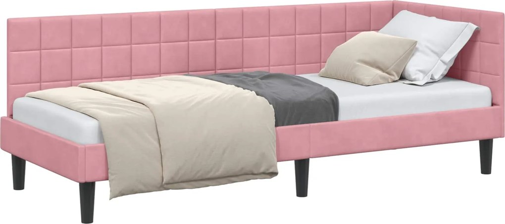 vidaXL Cadru de pat colțar cu headboard Roz 80 cm x 200 cm Catifea