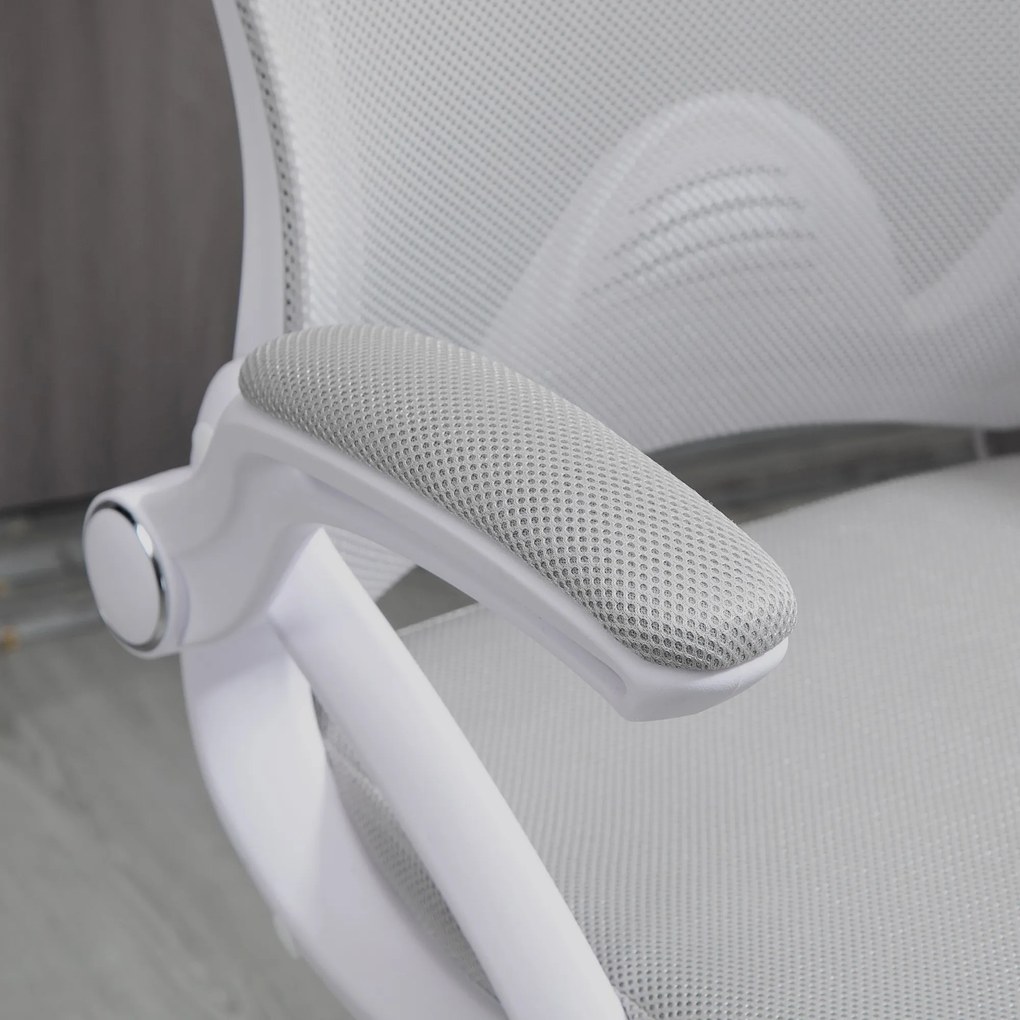 Vinsetto Scaun de birou ergonomic, cu înălțime reglabilă, suport picioare, brațe rabatabile, plasă respirabilă, 360° rotativ, gri/alb | Aosom Romania