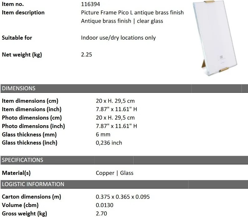 Rama foto, obiect decorativ design LUX Pico L 20x29,5cm