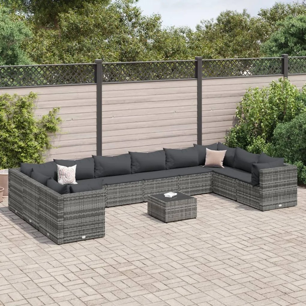 3308290 vidaXL Set mobilier de grădină cu perne, 11 piese, gri, poliratan