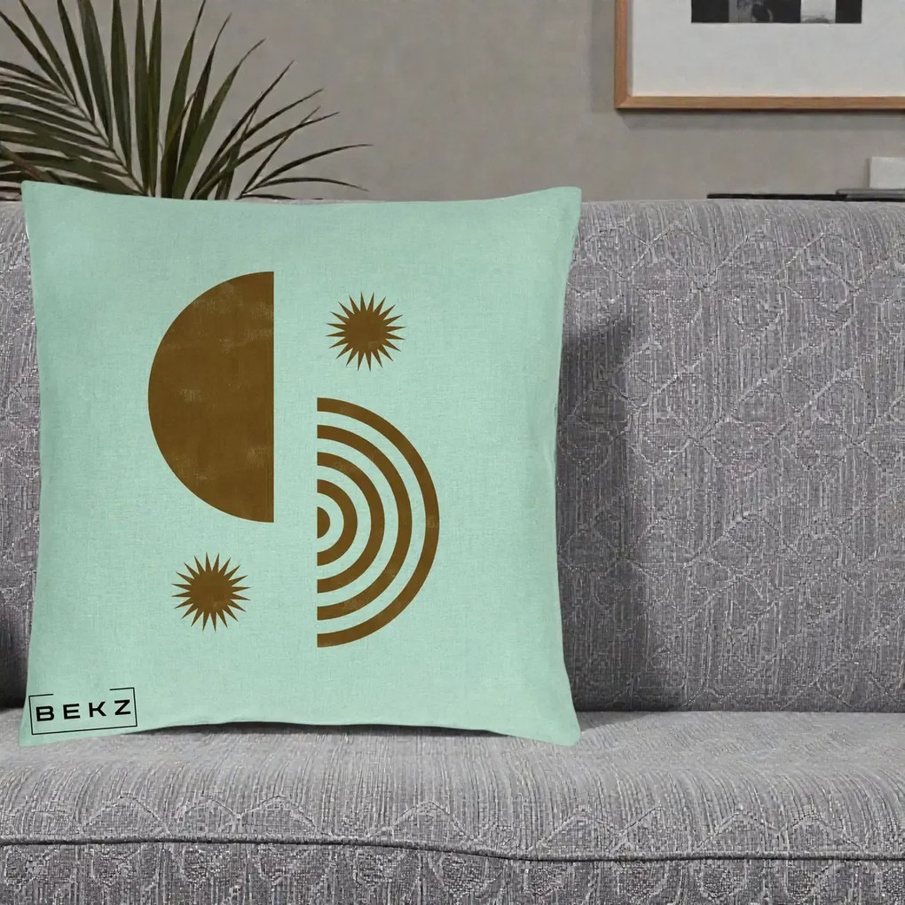 Perna Decorativa Boho Sun si Spirala, 40x40 cm, Verde Menta, Husa Detasabila, Perna Inclusa, BEKZ®