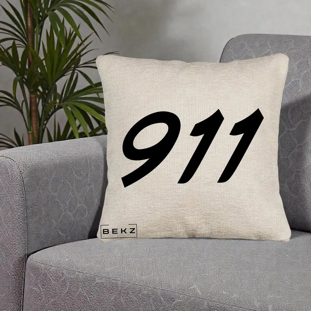 Perna Personalizata 911 Bold, 40x40 cm, Bej Canapea, Husa Detasabila, Perna Inclusa, BEKZ®