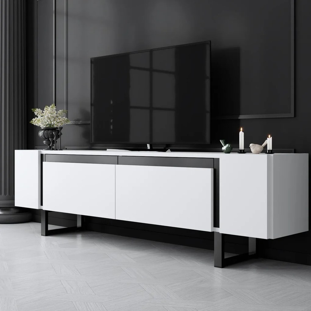 Comoda TV, Hanah Home, Yildiz, 180x50x30 cm, Alb/Negru