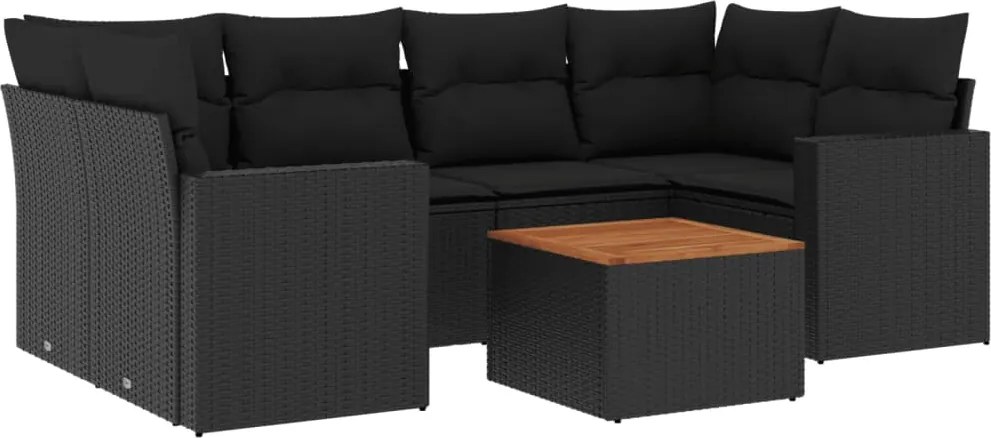 vidaXL Set canapele de grădină cu perne, 7 piese, negru, poliratan