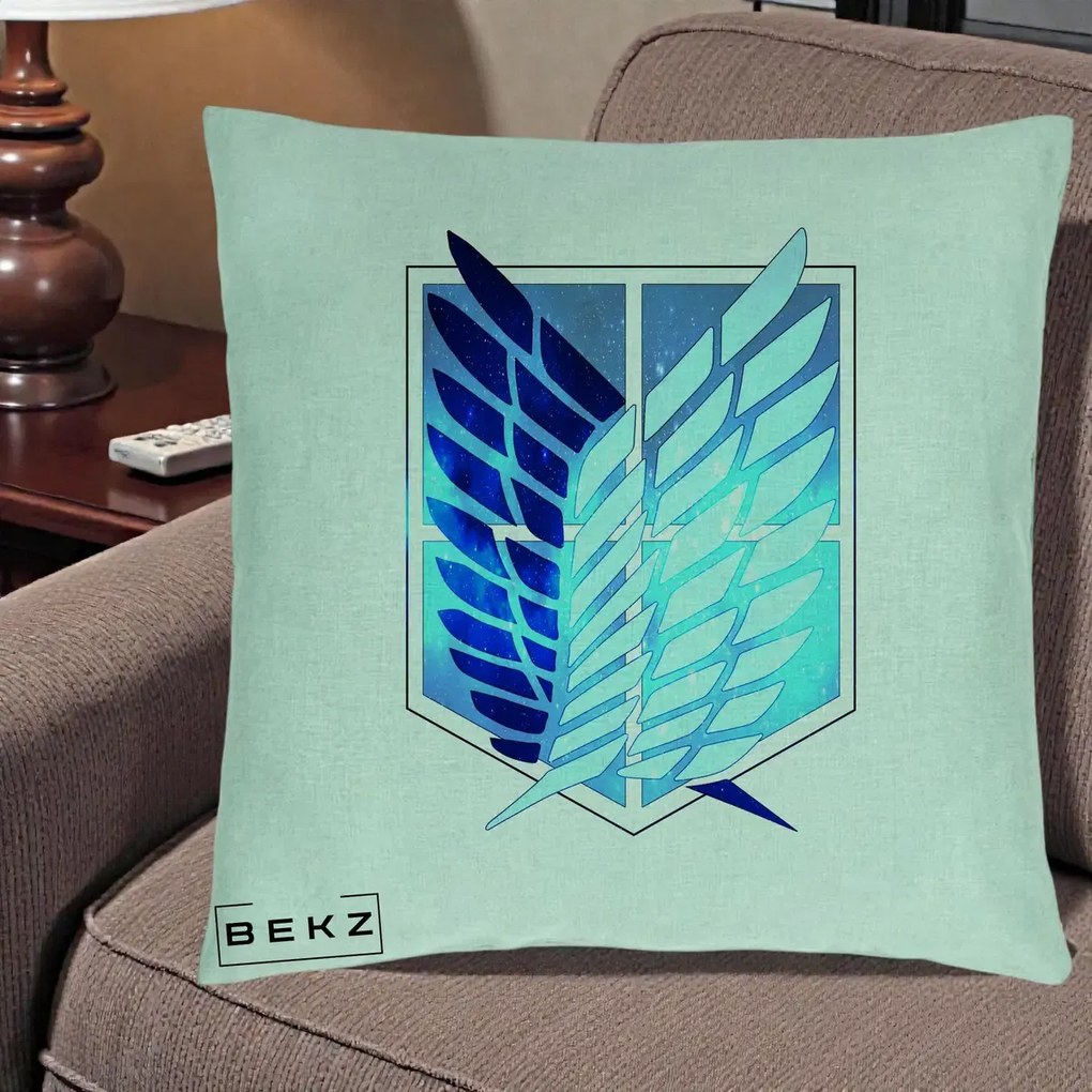 Perna Personalizata Attack on Titan Wings of Freedom, 40x40 cm, Verde Menta, Husa Detasabila, Perna Inclusa, BEKZ®