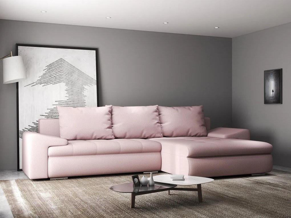 Colțar extensibil dumonde cu ladă de depozitare si sezut confortabil din spuma high-density, Leonardo Enjoy Roz 260x185 cm II