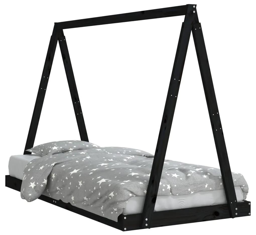 834533 vidaXL Cadru de pat pentru copii, negru, 90x190 cm, lemn masiv de pin