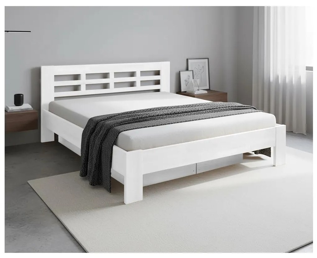 Pat matrimonial din lemn masiv cu spațiu de depozitare ANGELA 180x200 cm alb