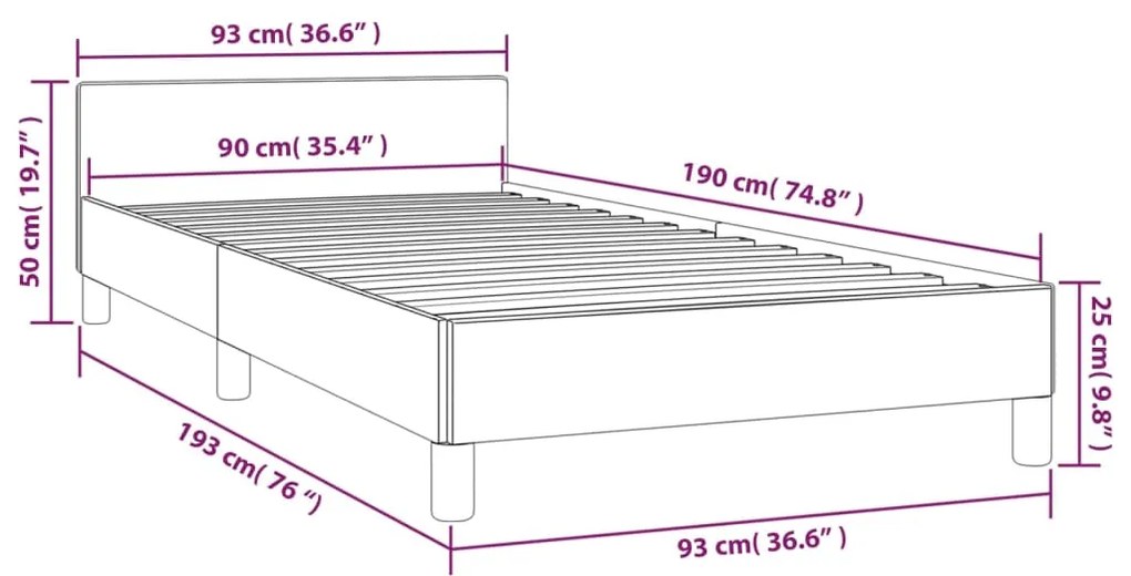 Cadru de pat cu tablie, roz, 90x190 cm, catifea Roz, 90 x 190 cm