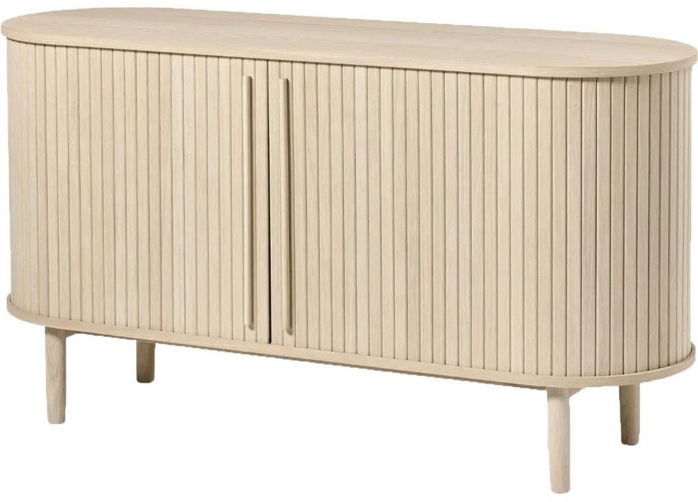 Comodă în culoare naturală cu aspect de lemn de stejar cu ușă glisantă 140x76x45 cm Meta – Unique Furniture